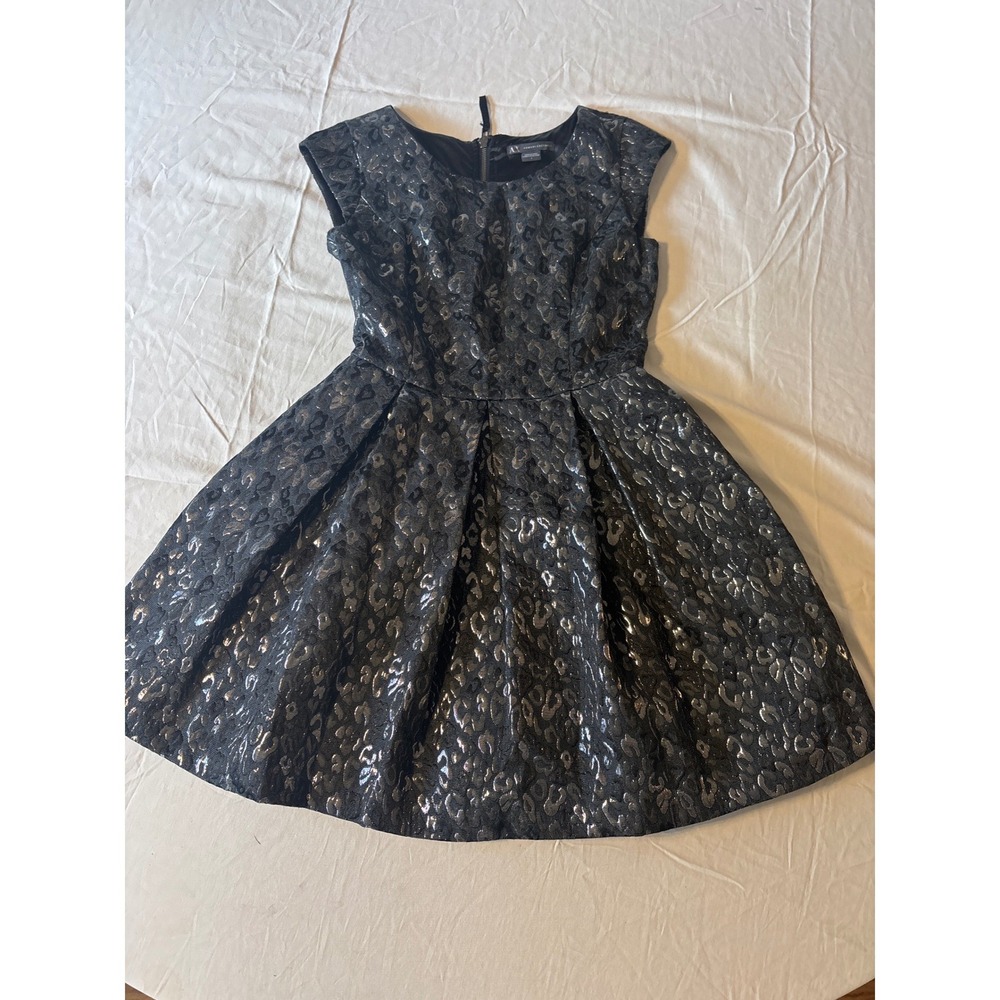Armani Exchange Fit and Flare Dress Womens 2 Black Metallic Animal Print